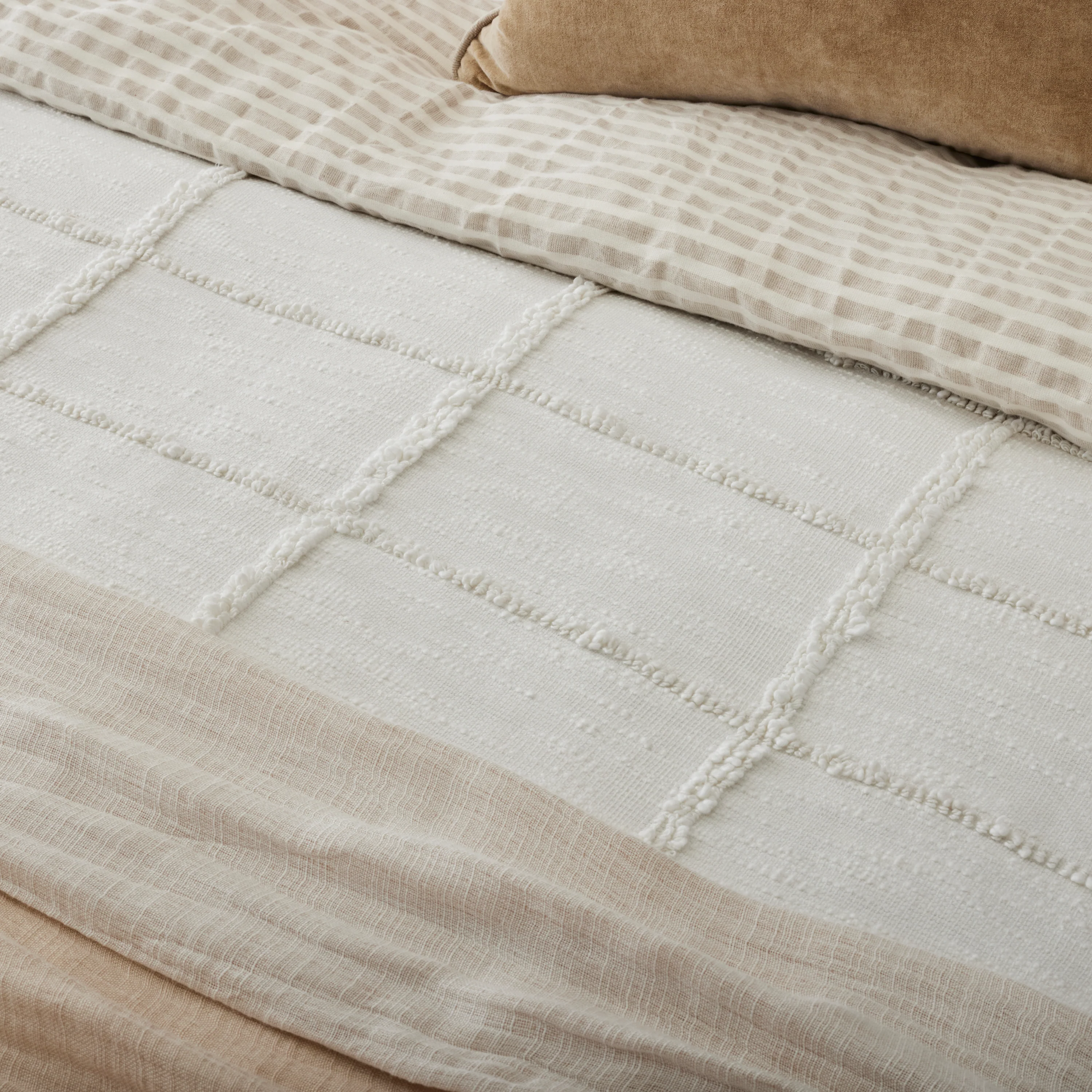 Antique White + Oatmeal Stripe Linen Cotton Duvet Cover - Image 3