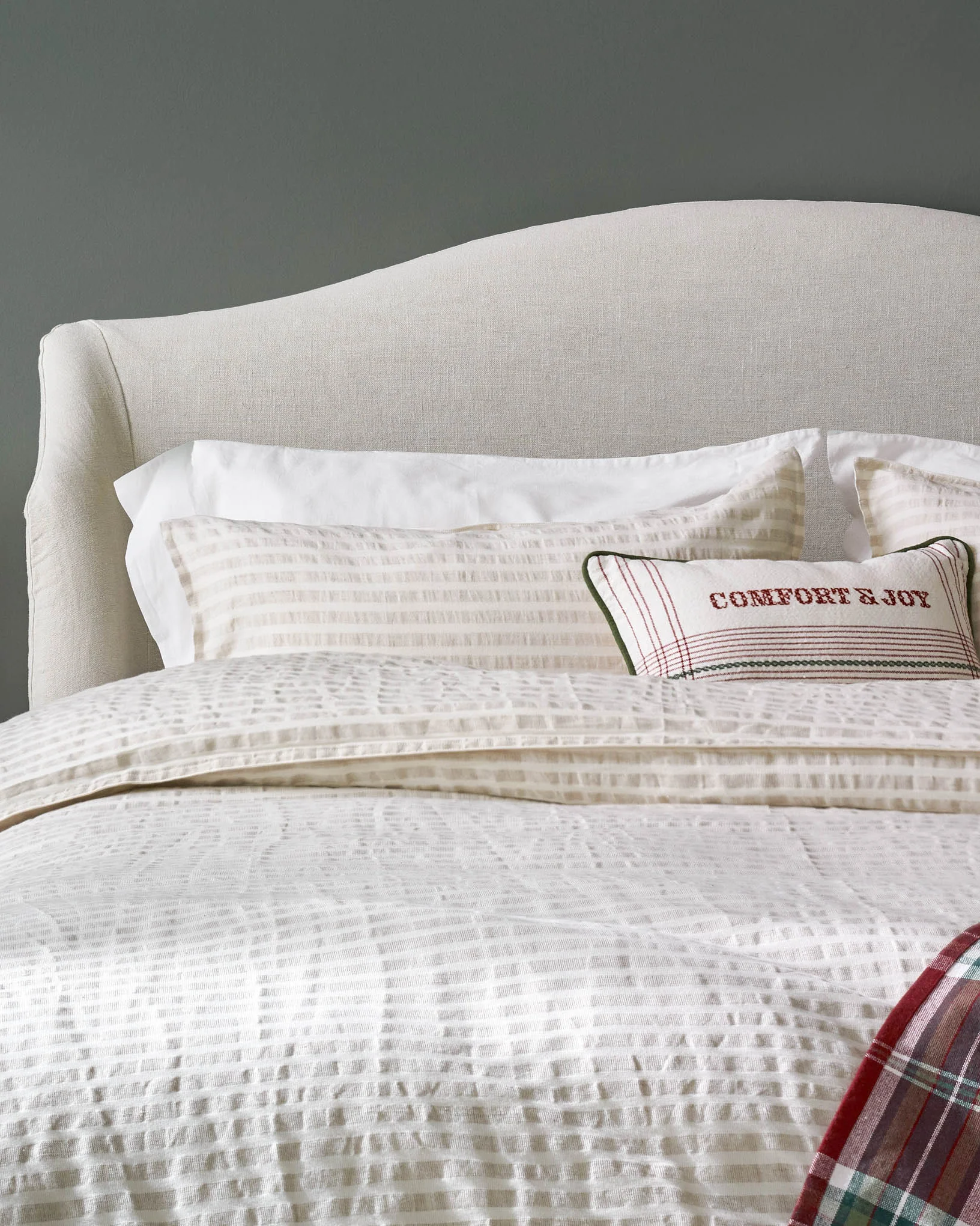 Antique White + Oatmeal Stripe Linen Cotton Duvet Cover - Image 9