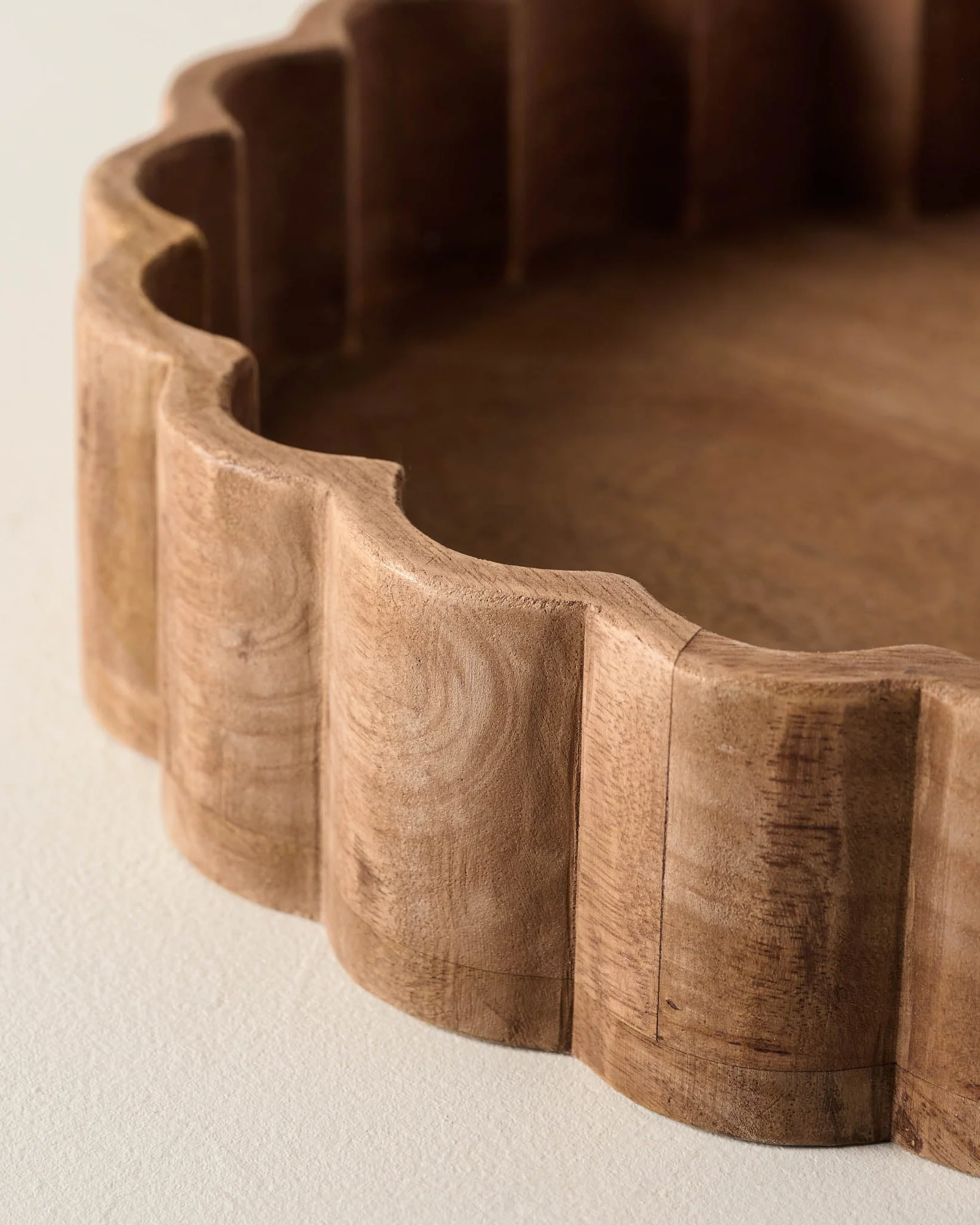 Antiqued Wood Scalloped Tray - Image 3