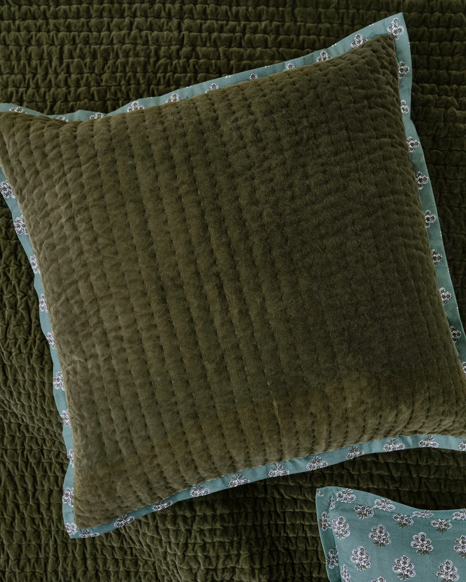 Audrey Velvet Block Print Sham - Winter Moss - Image 2