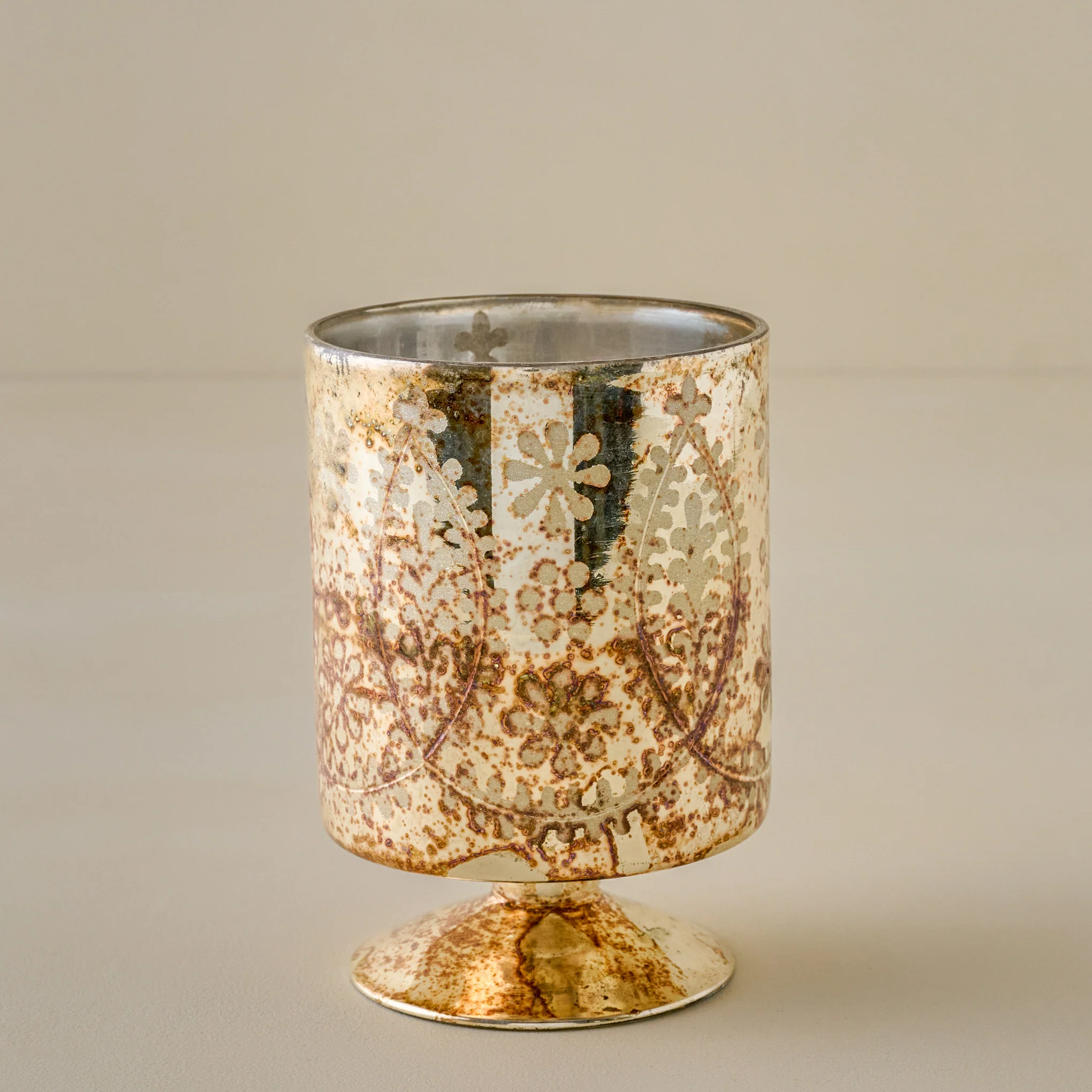 Burnished Mercury Glass Floral Hurricane - Image 2