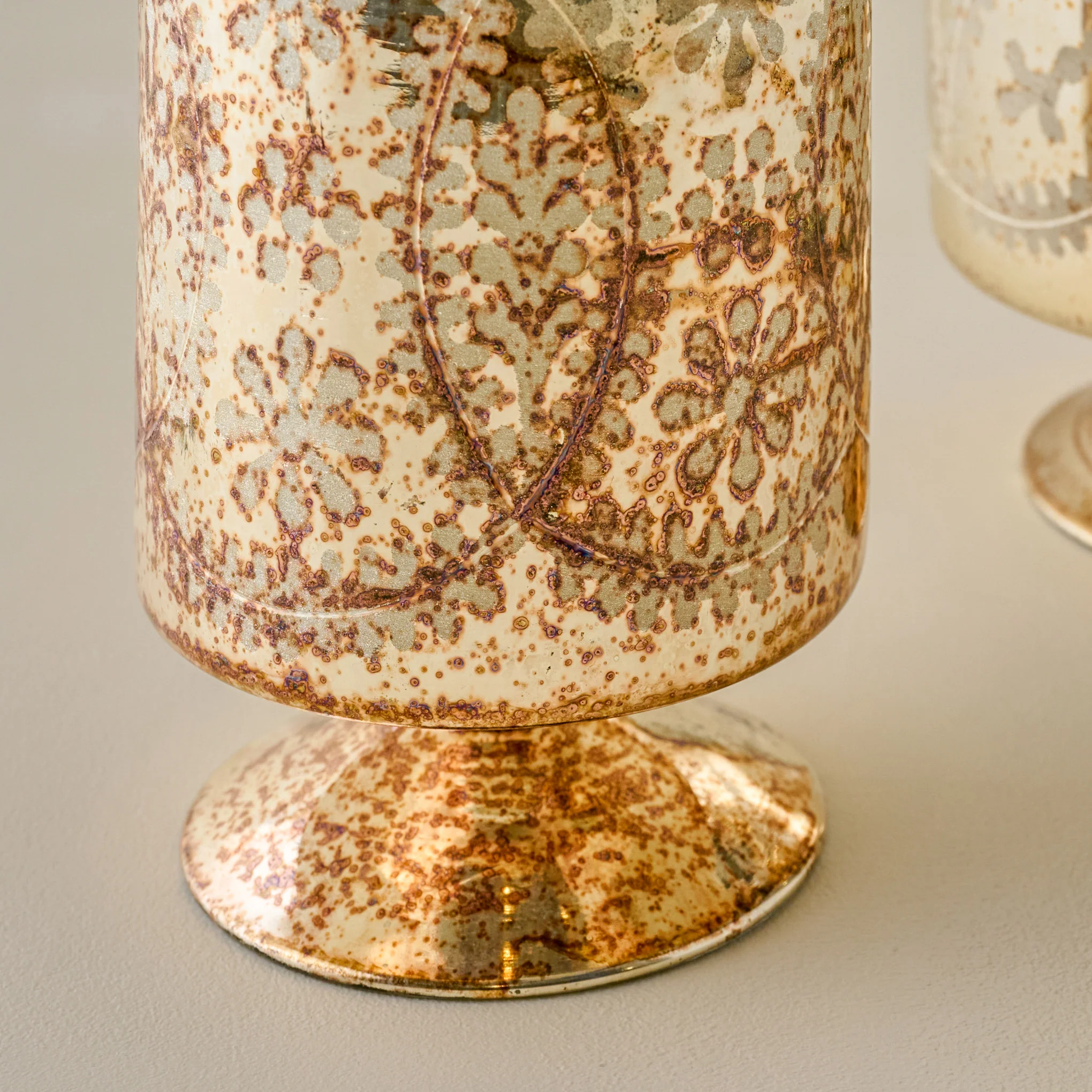 Burnished Mercury Glass Floral Hurricane - Image 4