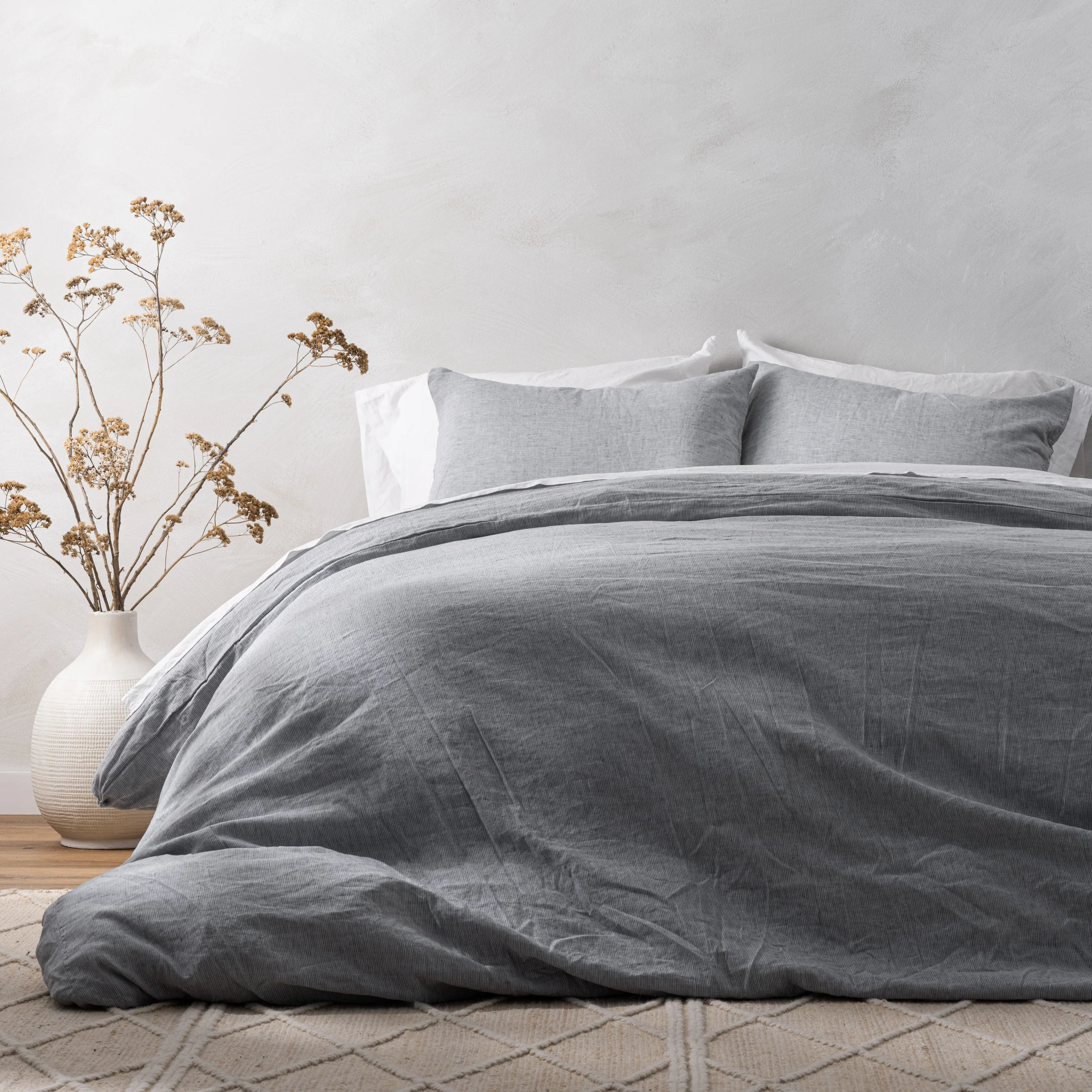 Charcoal Stripe Linen Cotton Duvet Cover