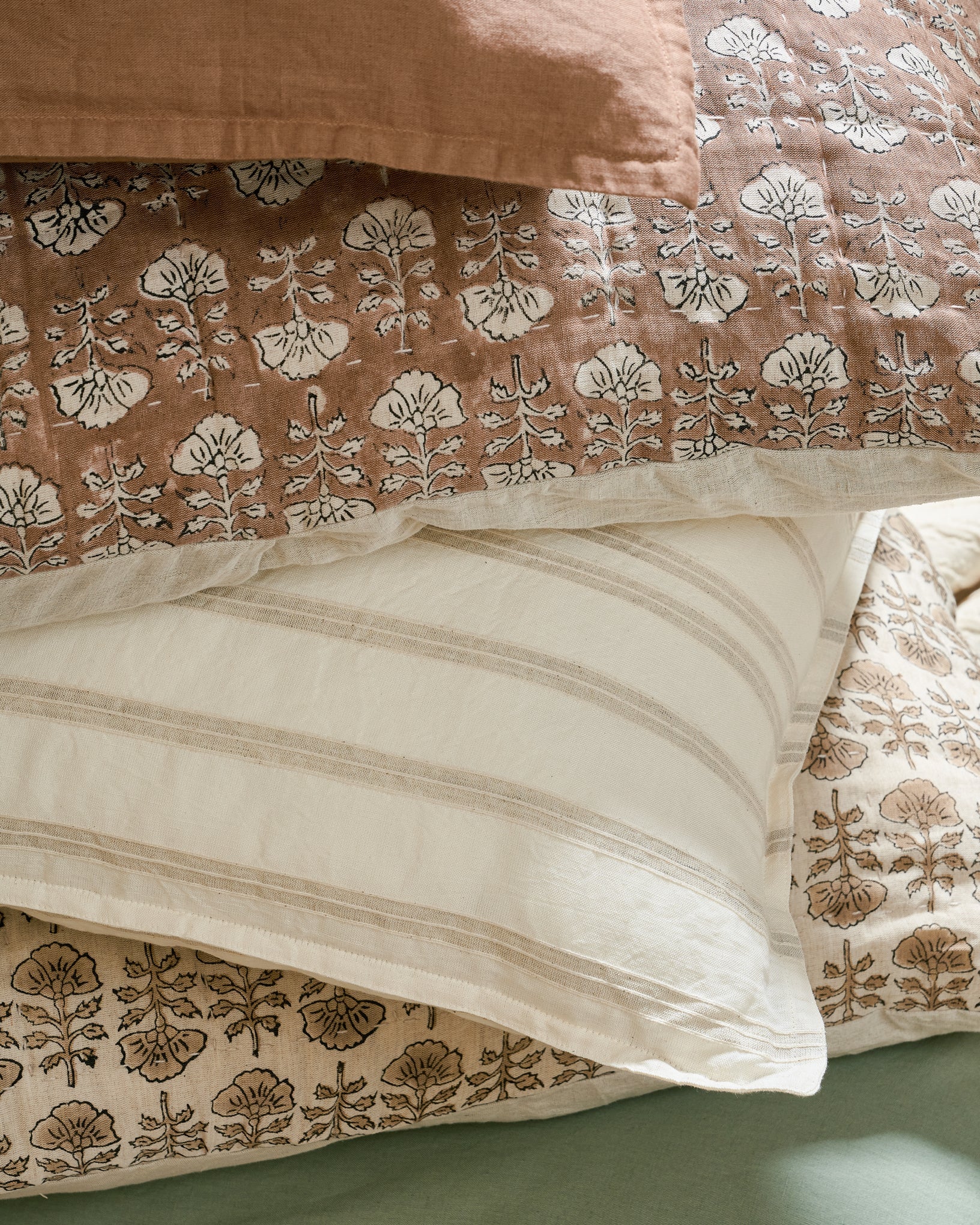 Embroidered Oatmeal Stripe Linen Cotton Pillow Sham - Image 3