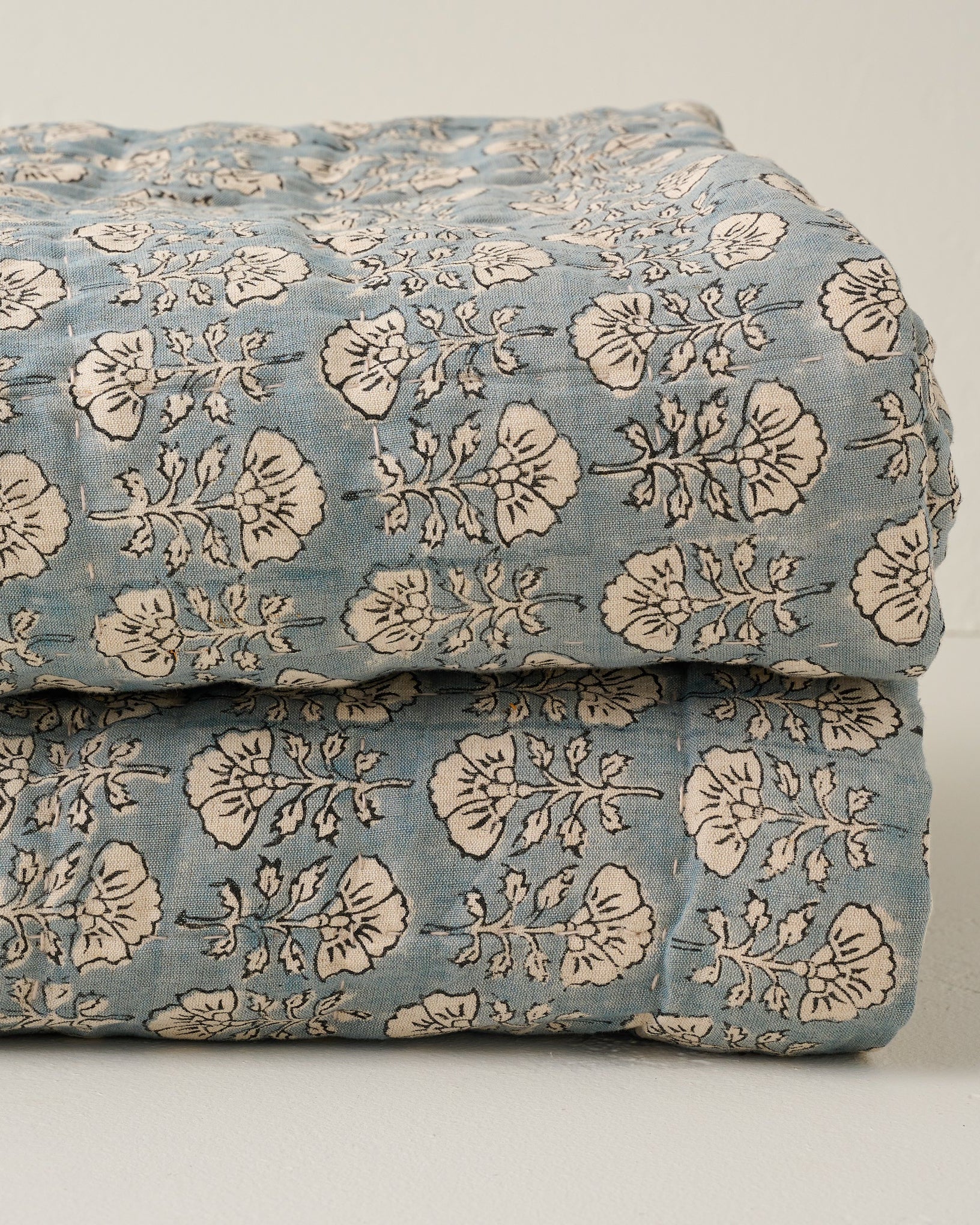 Flora Block Print Quilt - Silver Blue - Image 3