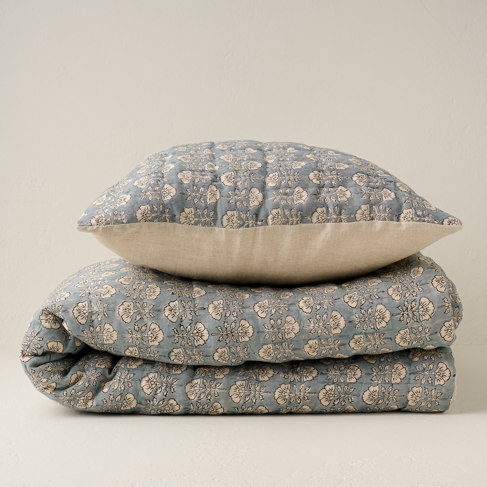 Flora Block Print Pillow Sham - Silver Blue - Image 5