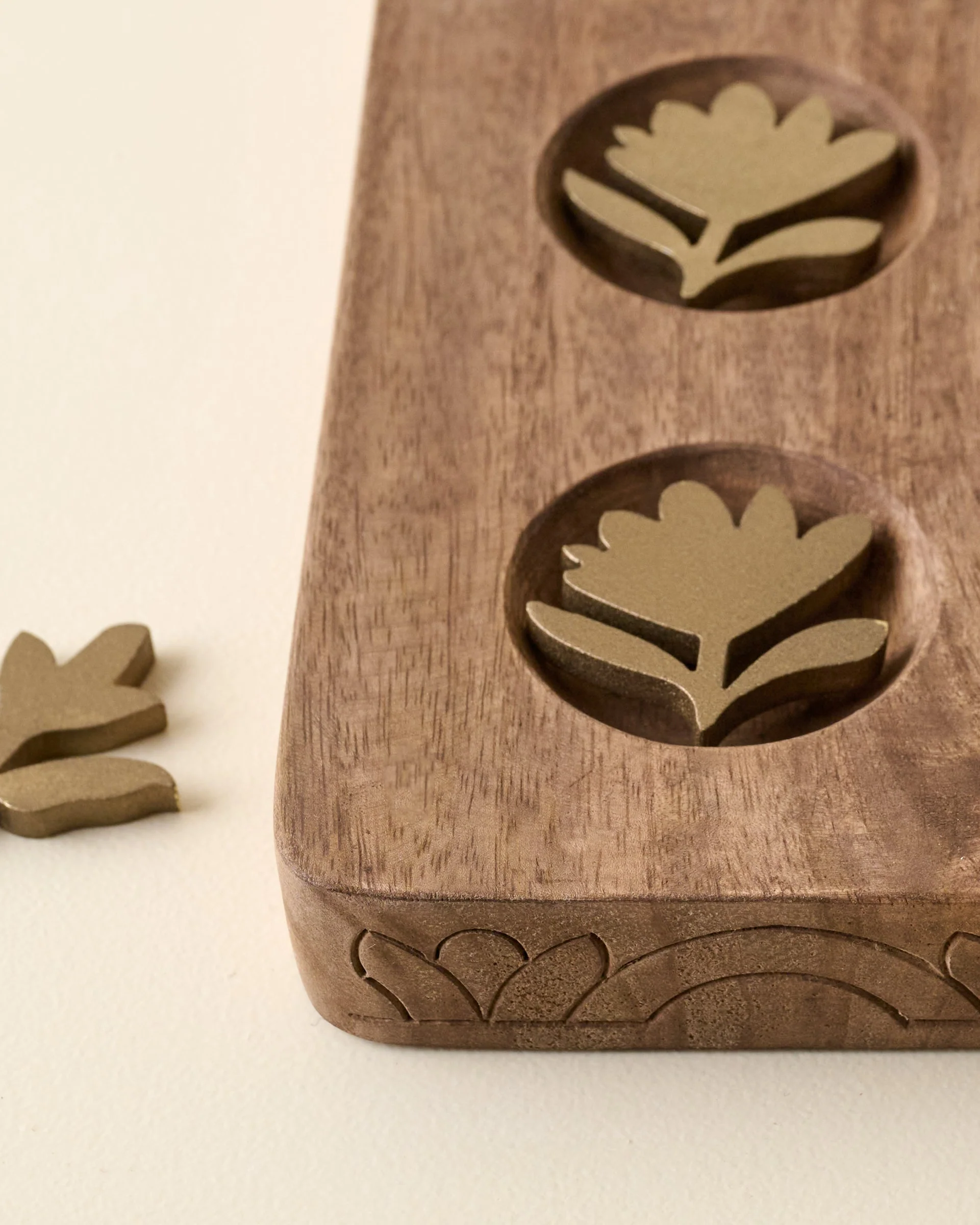 Hand Carved Wood Floral Tic Tac Toe - Image 2