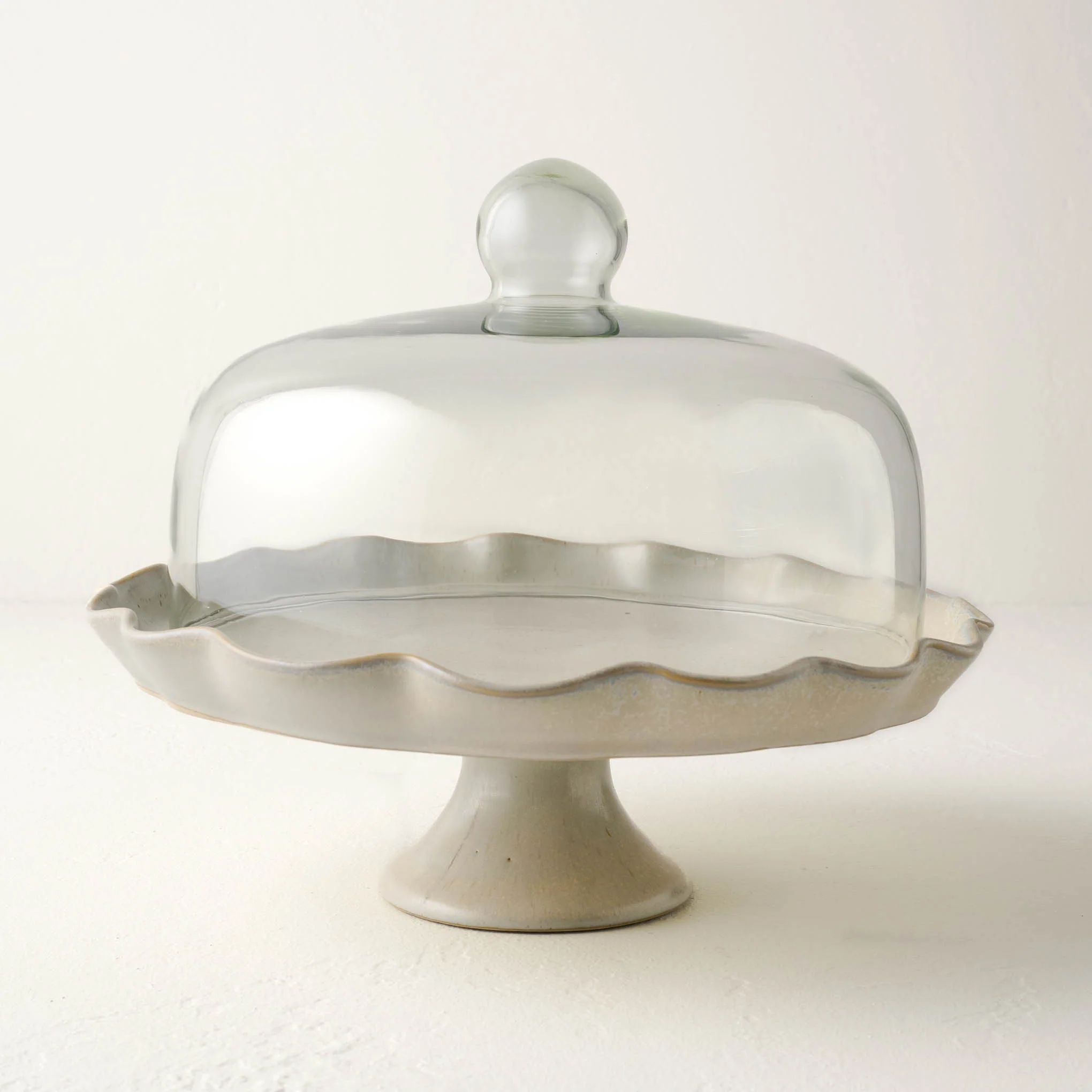 French Grey Ruffle Cake Stand with Dome - Image 2