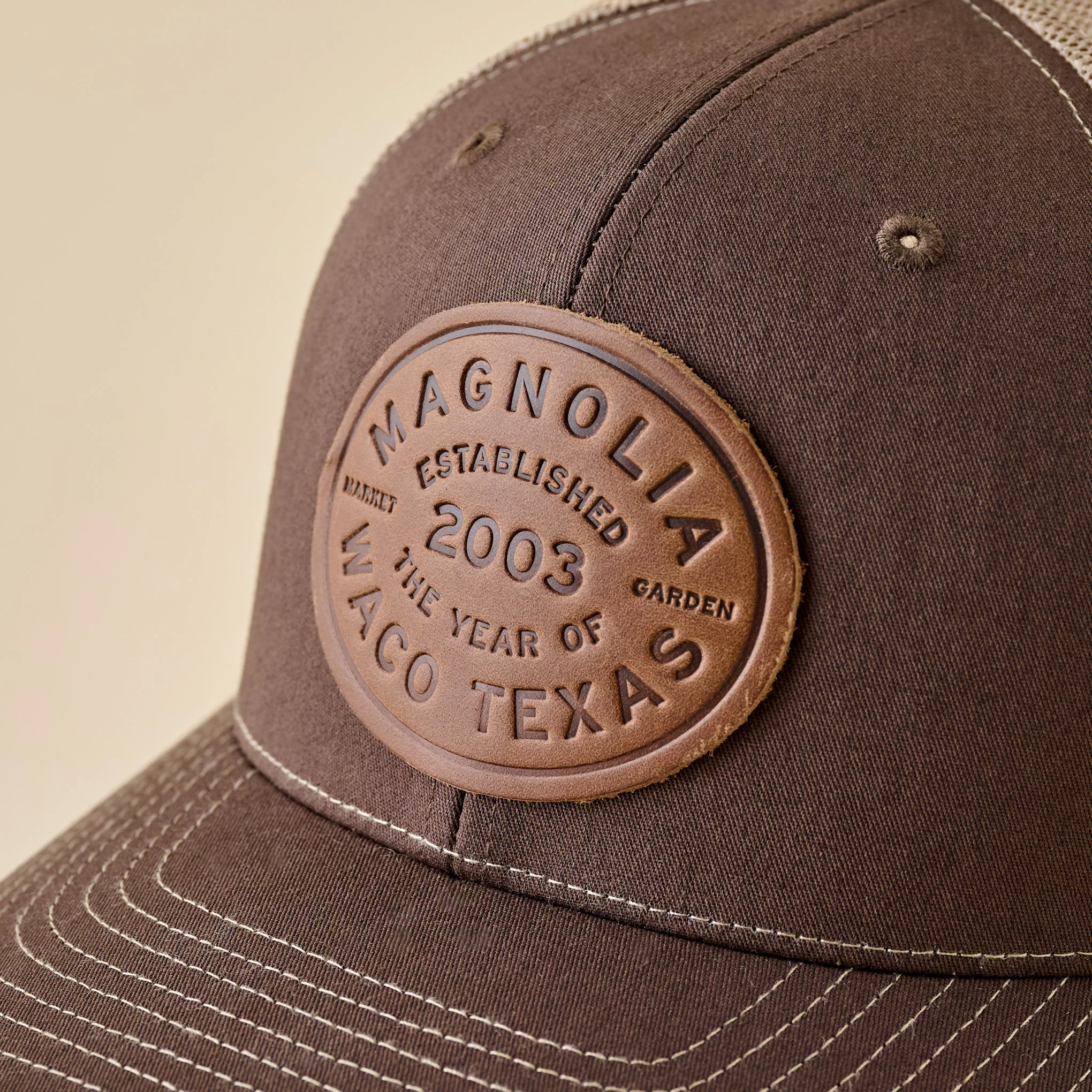 Magnolia Brown and Khaki Leather Patch Hat - Image 3