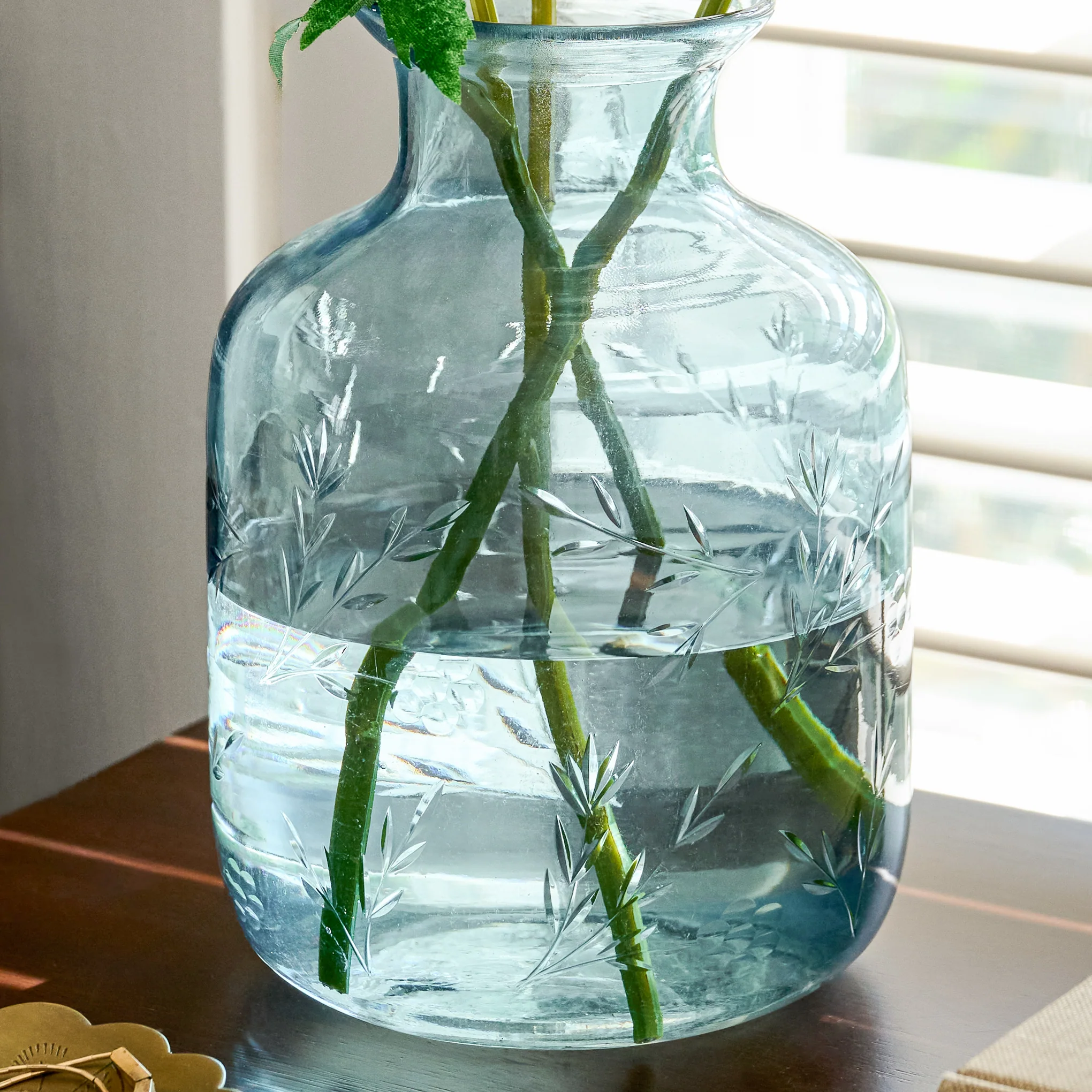 Nora Floral Etched Glass Vase - Image 2