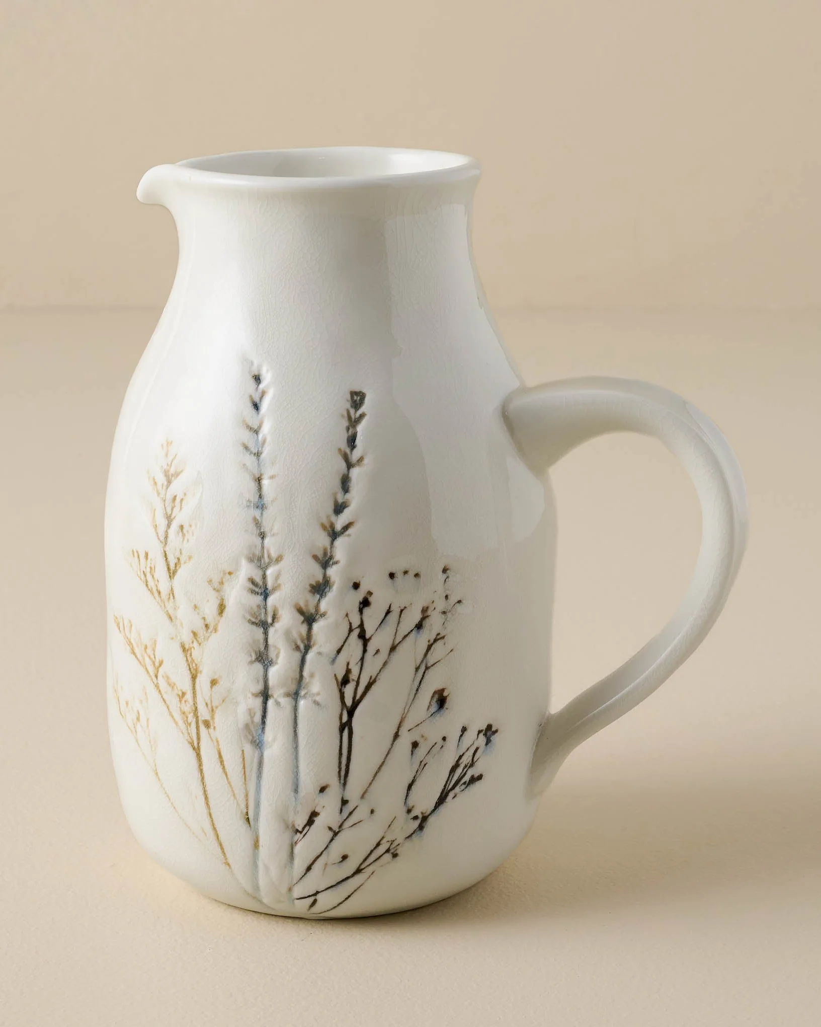 Pressed Floral Ceramic Pitcher - Image 2