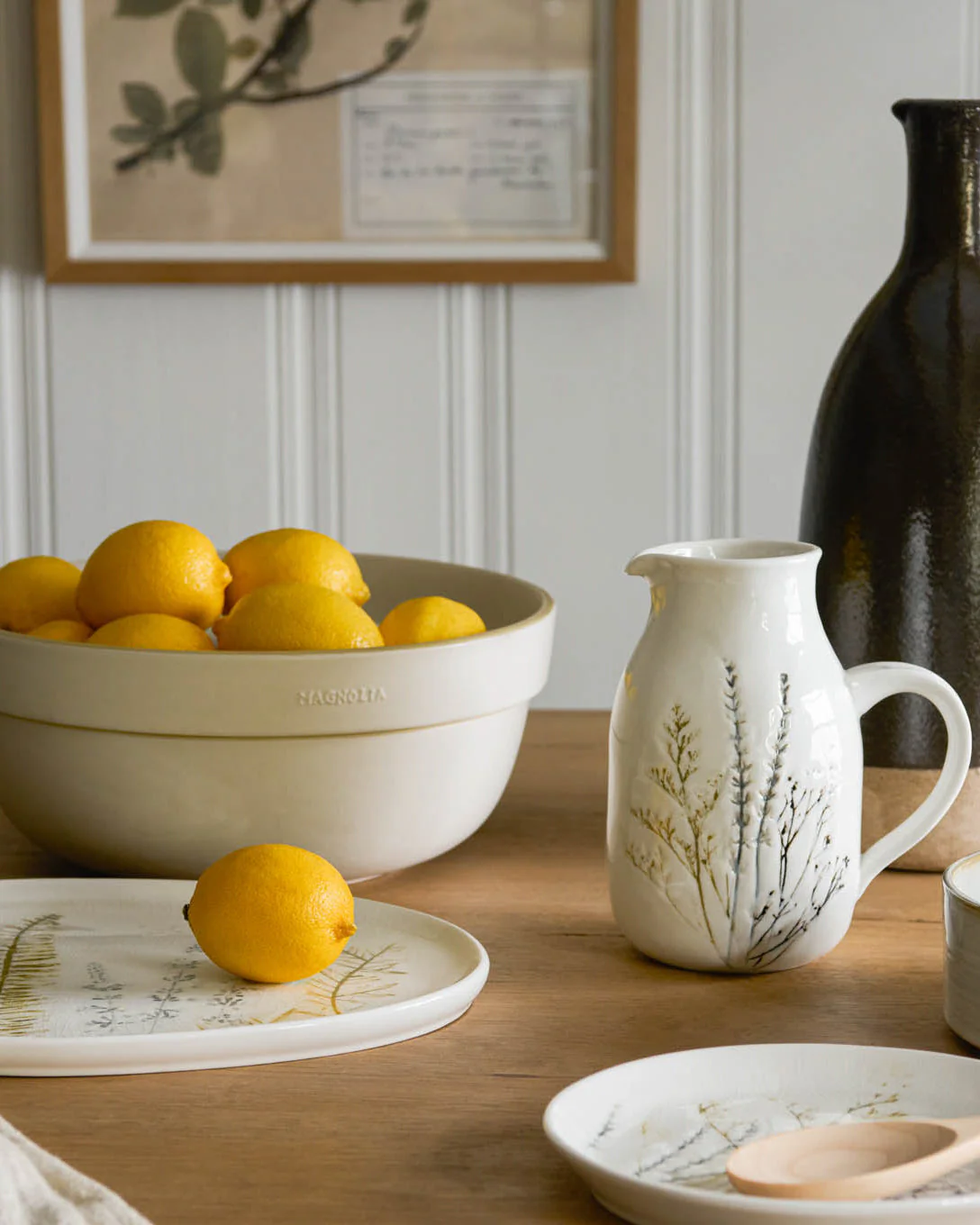 Pressed Floral Ceramic Pitcher - Image 4