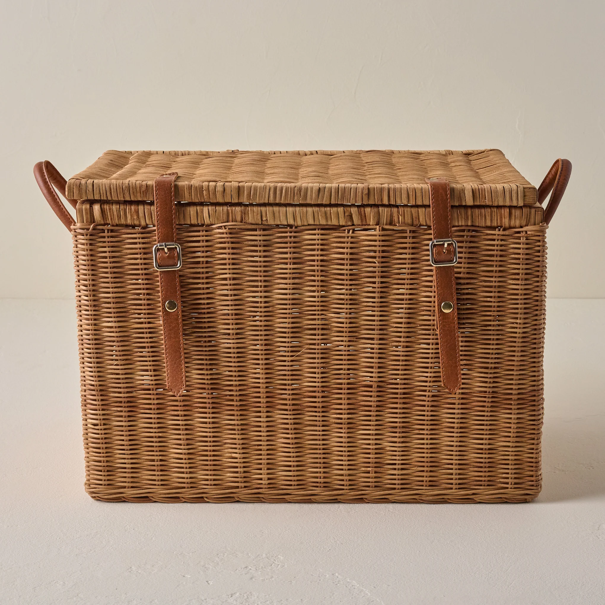 Reid Woven Storage Trunk with Leather Handles - Image 3