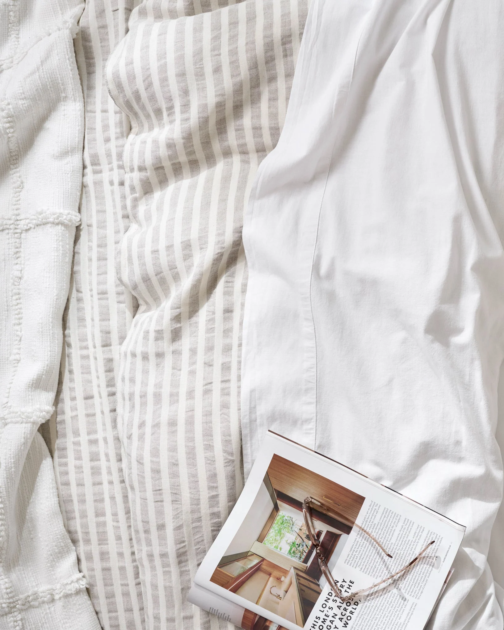 Shadow Grey + Antique White Stripe Linen Cotton Duvet Cover - Image 6