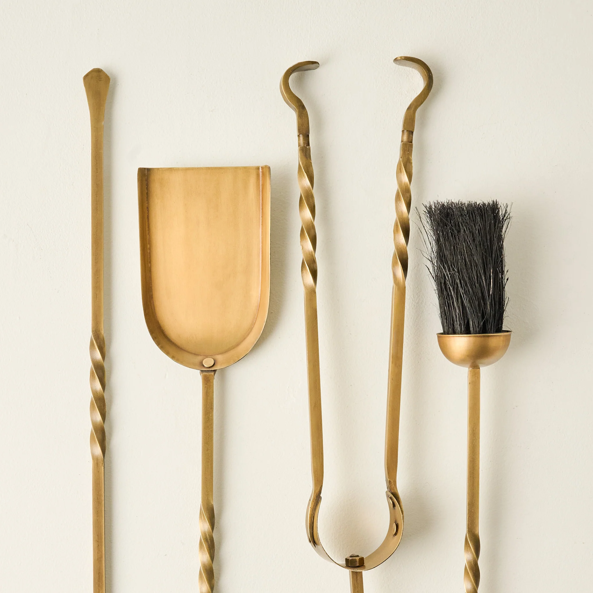 Twisted Antique Brass Fireplace Tool Set - Image 3